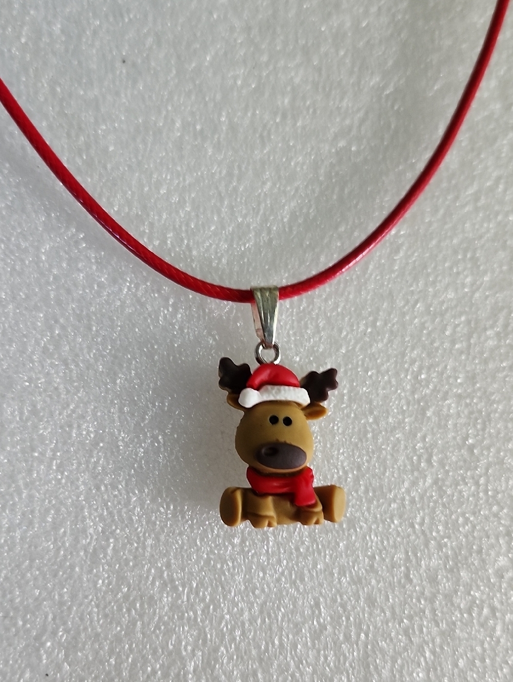 Hand Crafted Red Cord Reindeer Pendant Necklace